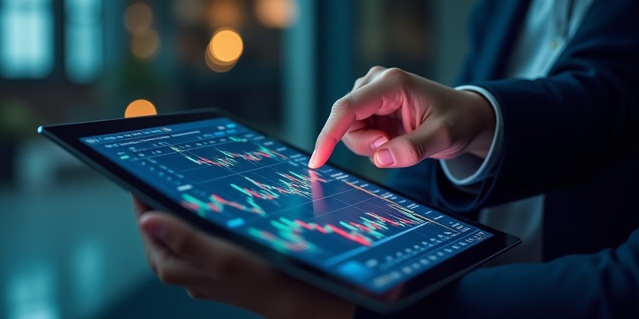 Financial data charts showing market volatility with a steady hand pointing towards a path of stability
