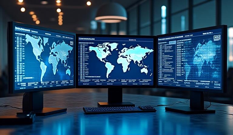 Modern financial technology interface showing risk assessment data and analytical graphs