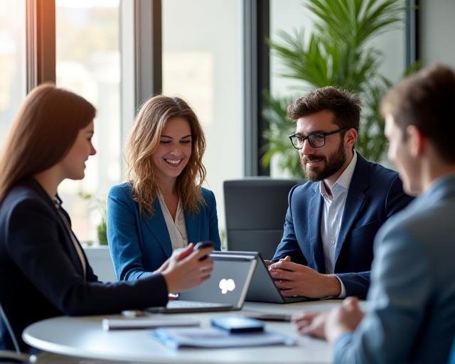 Team of consultants discussing fintech strategy